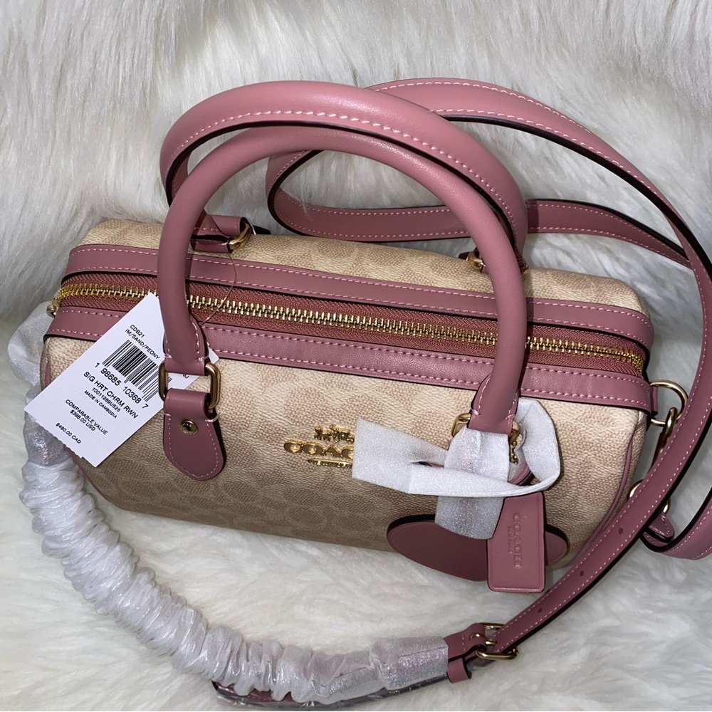 Coach purse 💖 Rowan Satchel Bag In Signature Canvas With Heart Charm New - Picture 4 of 15